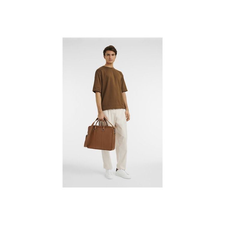 Longchamp Briefcase M Caramel Bőr Aktatáska Barna | 501476PFL