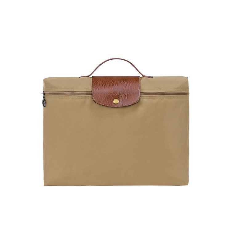 Longchamp Briefcase S Desert Recycled canvas New Khaki | 280341JTG