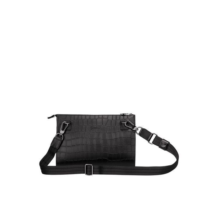 Longchamp Bőr Crossbody Táska Fekete | 046871TYR