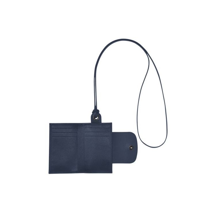 Longchamp Card With Necklace Bőr Kártyatartó Sötétkék | 253189KQH