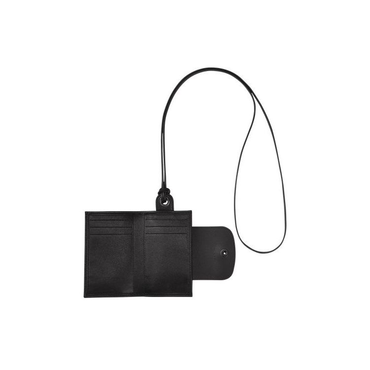 Longchamp Card With Necklace Bőr Kártyatartó Fekete | 582649GWJ