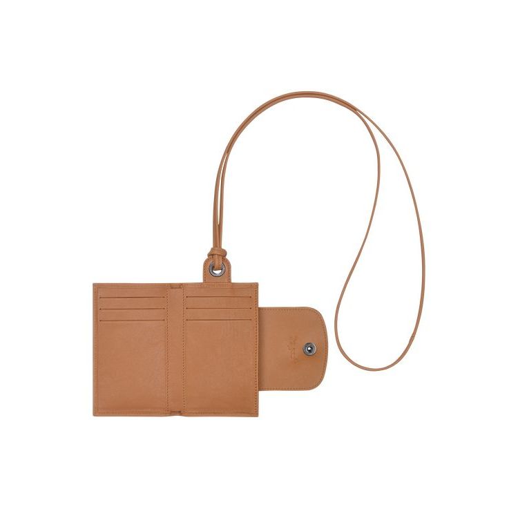 Longchamp Card With Necklace Hazelnut Bőr Kártyatartó Bézs | 602739DQW