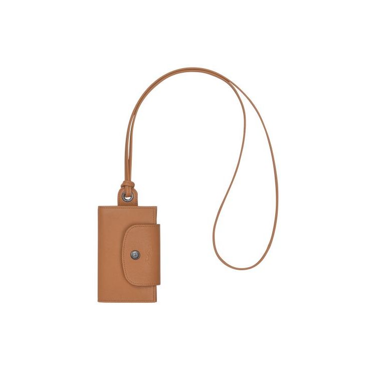 Longchamp Card With Necklace Hazelnut Bőr Kártyatartó Bézs | 602739DQW