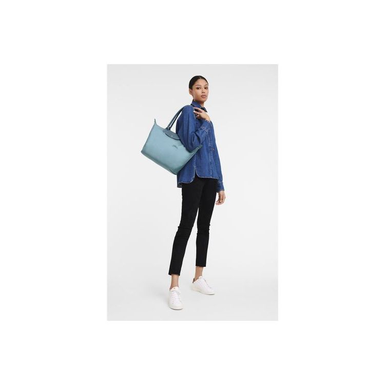 Longchamp L Thunderstorm Recycled canvas Válltáskák Kék | 346729QLJ