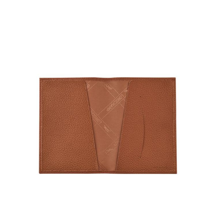 Longchamp Passport Cover Caramel Bőr Pouches Barna | 513897CTE