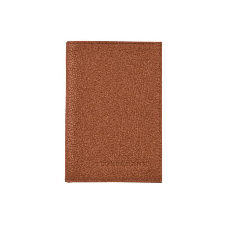 Longchamp Passport Cover Caramel Bőr Pouches Barna | 513897CTE