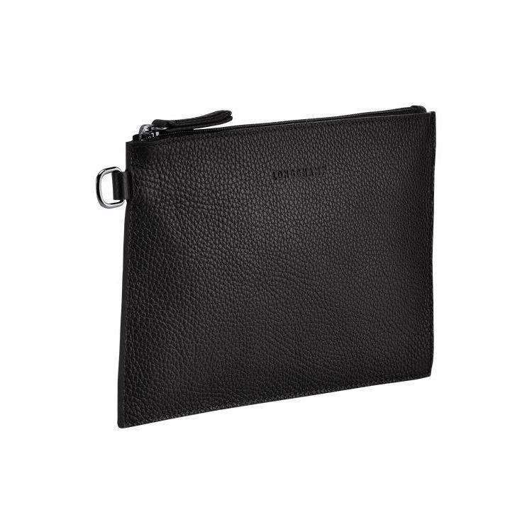 Longchamp Pouch Bőr Pouches Fekete | 640172CLZ