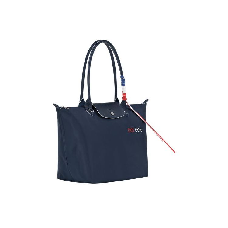 Longchamp Shopping L Recycled canvas Válltáskák Sötétkék | 782153OIY