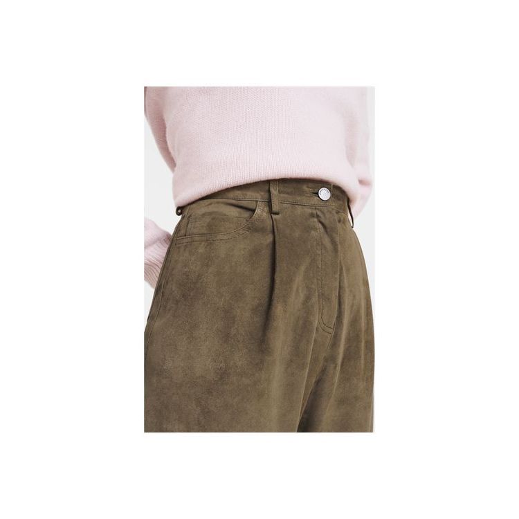 Longchamp Trousers Bőr Nadrág Khaki | 705936KGU