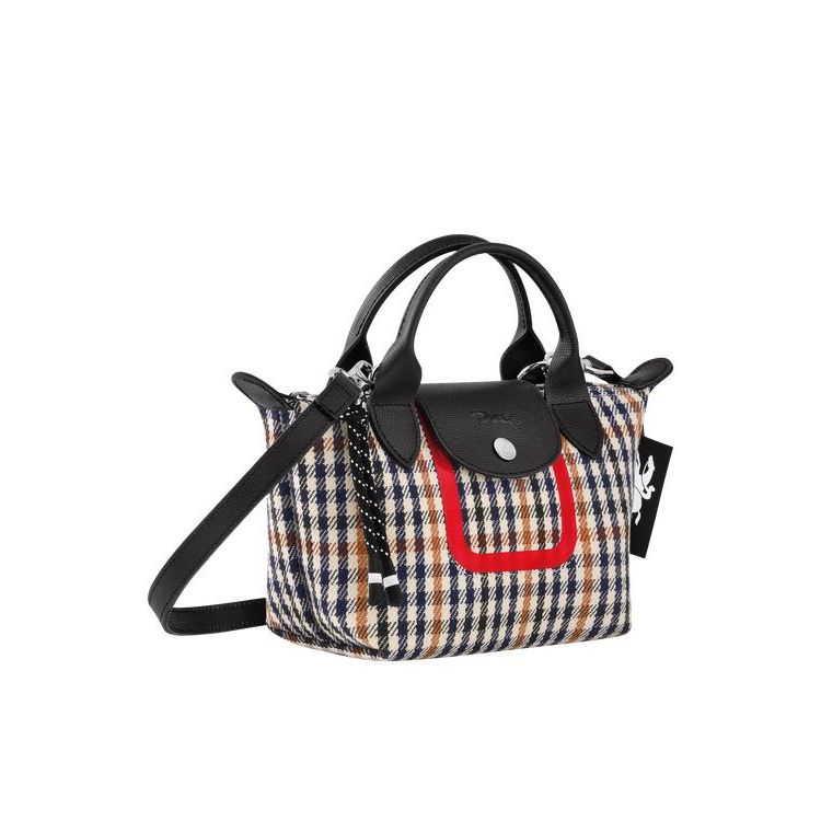 Longchamp Xs Vászon Mini Táska Sötétkék Barna | 135408OHZ