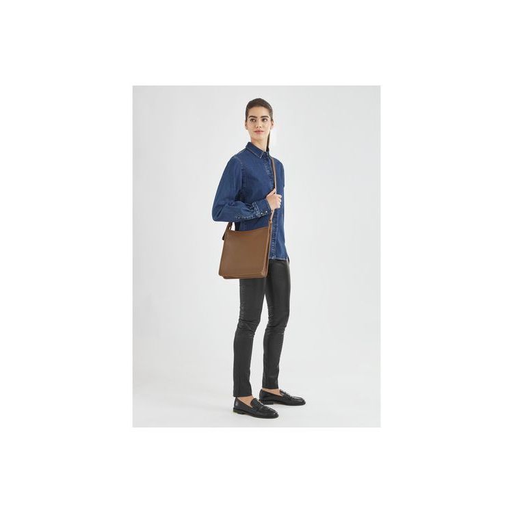 Longchamp Zipped L Caramel Bőr Crossbody Táska Barna | 630597BIQ