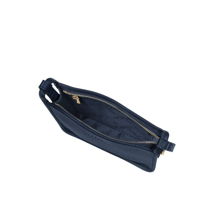 Longchamp Zipped S Bőr Crossbody Táska Sötétkék | 684239VQM